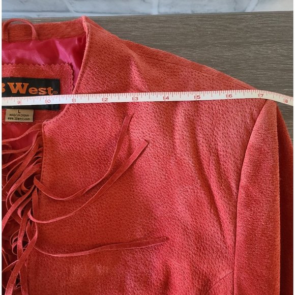 3B West Womens Fringed Leather Jacket Red Suede Open Front Size Large *read - Picture 5 of 12